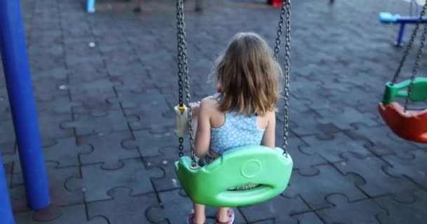 Happy Child Swings Swing Summer Day Girl Playground Rides Swing — Stock Video