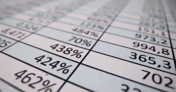 レポートに多くの番号を持つスプレッドシート文書 決算報告書の財務指標 — ストック動画