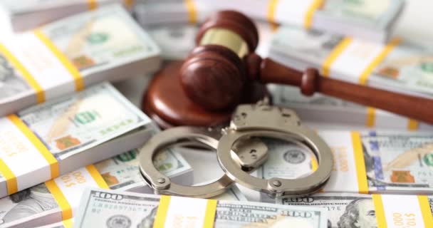Menottes Billets Banque Juge Gavel Criminalité Économique Fraude Corruption Collatérales — Video