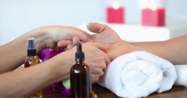 Beautician Doing Hand Massage Beauty Salon Closeup Movie Slow Motion — Stock Video