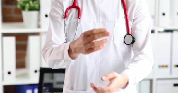 Doctor White Coat Folds His Arms Chest Medical Professions Concept — Video Stock