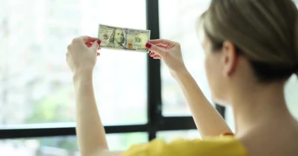 Checking Counterfeit Money 100 Dollars Window Hand Check Watermark New — Stock Video