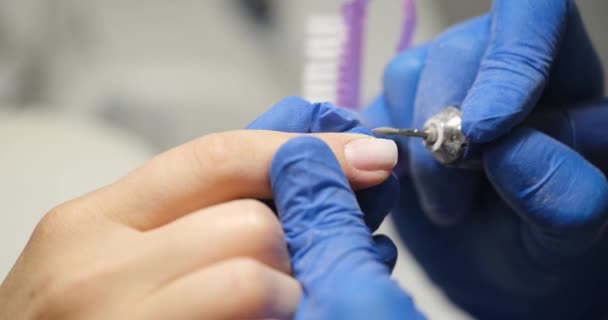 Manicurist Processes Female Nails File Close Hygiene Procedure Salon Nail — Stockvideo
