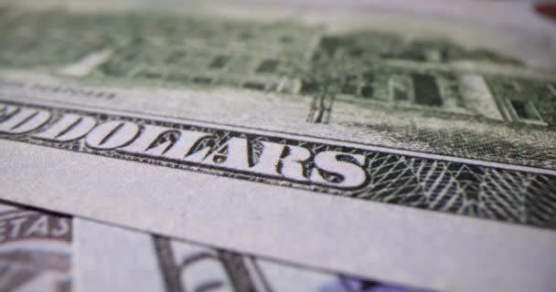Detailní Záběr Stodolarových Bankovek Amerických Dolarů Papírové Peníze Podrobné Americké — Stock video