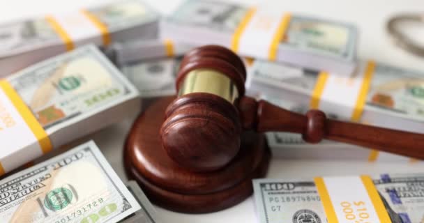 Yargıç Tahta Tokmak Bir Sürü Dolarlık Banknotu Var Rüşvet Mali — Stok video