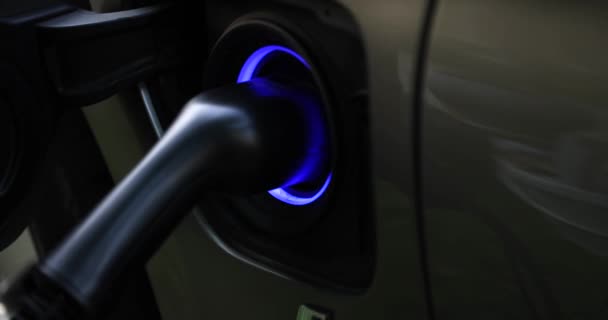 Electric Charger Flashes Green Blue Vehicle Charging Connector Connectors Types — Vídeos de Stock