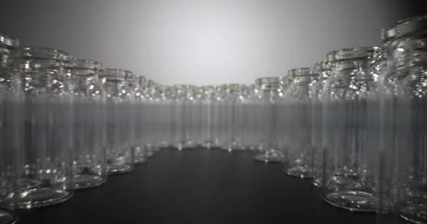 Empty Glass Vials Vaccines Stand Circle Semi Lit Premise Transparent — Stockvideo