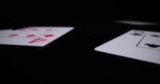 Poker Deck Cards Disorderly Scattered Out Surface Semi Lit Studio — Stock Video