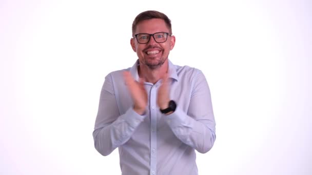Antecipação Emocionante Emoções Incrível Curiosidade Impaciente Engraçado Homem Esfregando Mãos — Vídeo de Stock