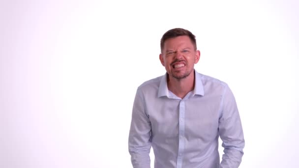 Portrét Muže Který Kontroluje Zuby Tře Prstem Pojem Stomatologické Zdraví — Stock video