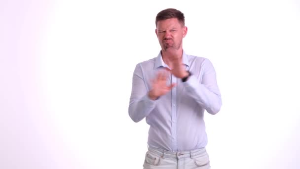 Muž Ukazuje Zákaz Gesto Stranu Palec Nahoru Gesto Doporučení Zpětná — Stock video