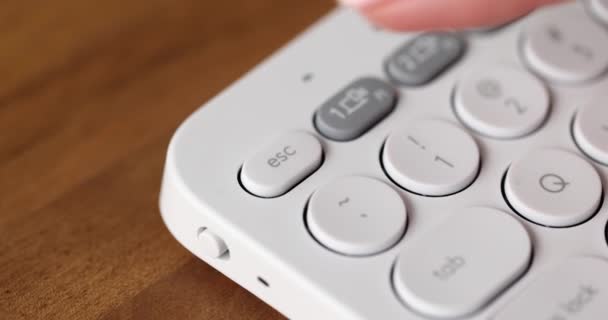 Hand Presses Esc Button White Computer Keyboard Finger Pressing Escape — Stock Video