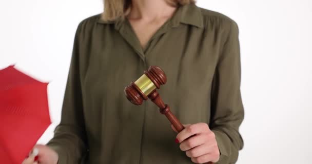 Адвокат Судья Зонтиком Молотком Защита Клиентов Суде — стоковое видео