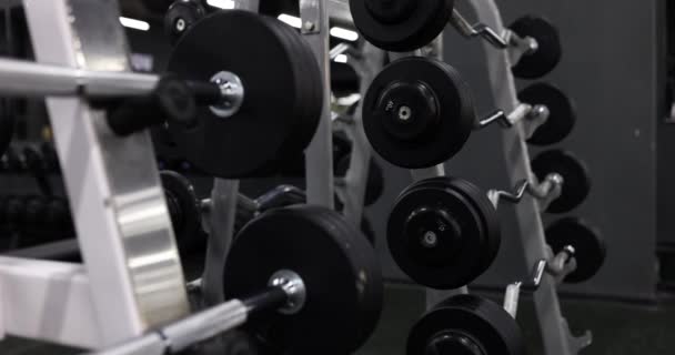 Спортивное Оборудование Штанги Тренажерном Зале Спорт Здоровье — стоковое видео