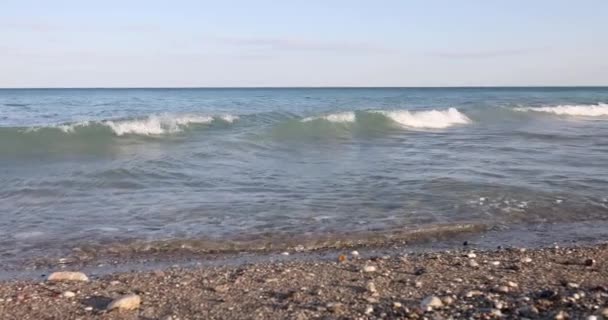 Beautiful Seascape Empty Pebble Beach Cinematography Clean Coast Ocean Ecology — Stock video