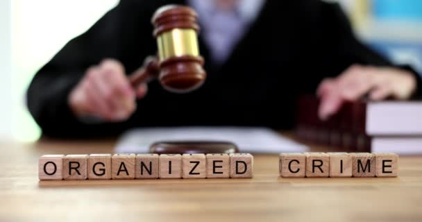 Organized Crime Judge Gavel Court Delivers Verdict Judgment Organized Groups — Stock Video