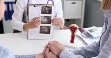 Jinekolog, çocuğun ultrason taramasını gösteriyor. Hamilelik konsepti için tüp döllenme ve peparasyon