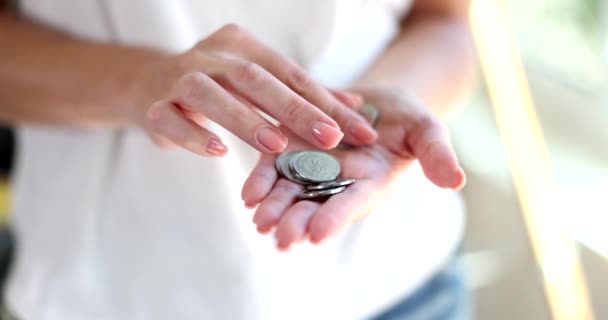 Woman Hands Count Georgian Laricoins Closeup Concept Counting Money — Vídeo de Stock