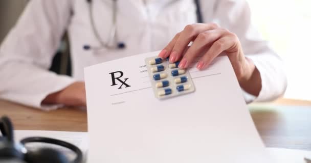 Doctor Holds Jar Pills Prescription Form Hand Medicines Health — Vídeos de Stock