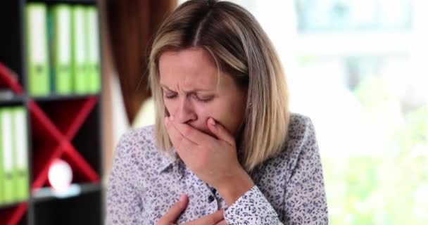 Portrait Unhealthy Beautiful Heavily Coughing Woman Girl Suffering Cough Chest — Stok video