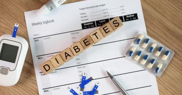 Diabetes Med Läkemedel Glukometer Och Veckovis Kontroll Diabetes Med Medicinsk — Stockvideo