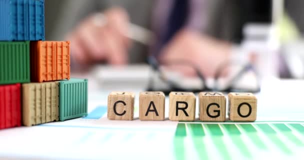 Businessman Considers Cost Cargo Delivery Calculator Marketing Financing Planning Logistics — Vídeo de Stock