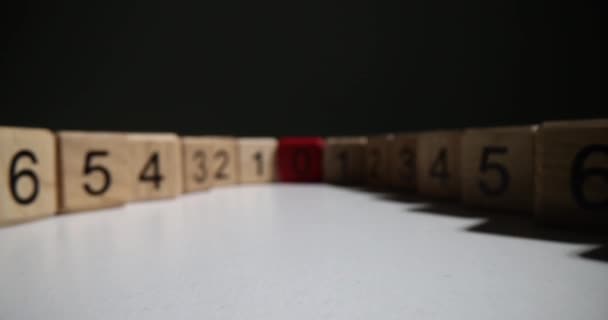 Cubos Madeira Com Números Diferentes Vermelho Zero Closeup Ensinar Matemática — Vídeo de Stock