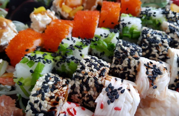 Juego Rollos Sushi Fresco Concepto Comida Cerca — Foto de Stock