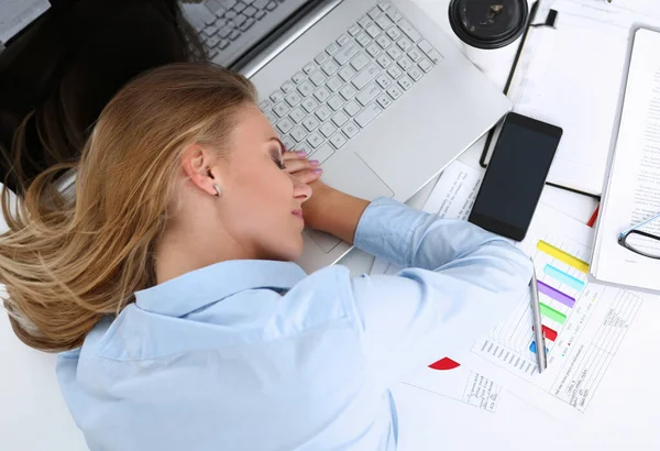 Tired Businesswoman Workspace Office Take Nap Sleepy White Collar Idle — Stock Photo, Image