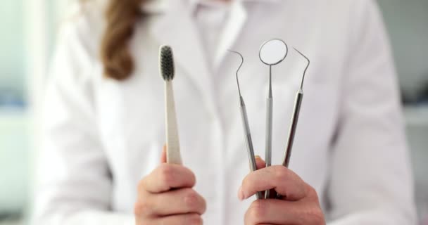 Tandheelkundige Zorg Tools Kwaliteit Tandenborstel Tandheelkunde Mondhygiëne — Stockvideo
