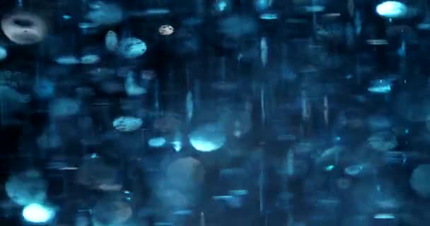 Синий Абстрактный Футуристический Сверкающий Фон Яркие Голубые Частицы Летают Разных — стоковое видео