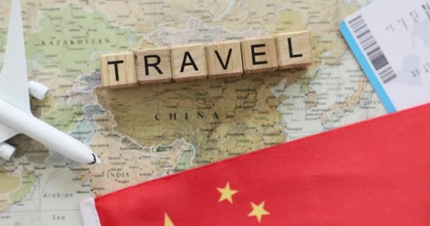 China Kaart Vliegtuig Vlag Woord Reizen Reisdienst Voor Het Grootste — Stockvideo