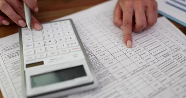 Бізнес Леді Використовують Калькулятор Перевіряють Фінанси Доходи Бюджет Компанії Ділова — стокове відео