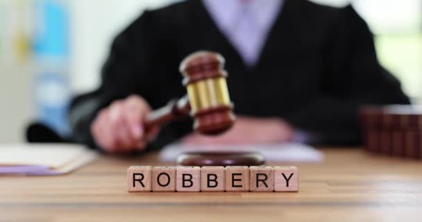 Robbery Words Gavel Judge Court Deliberate Arson Judgment — Stock Video