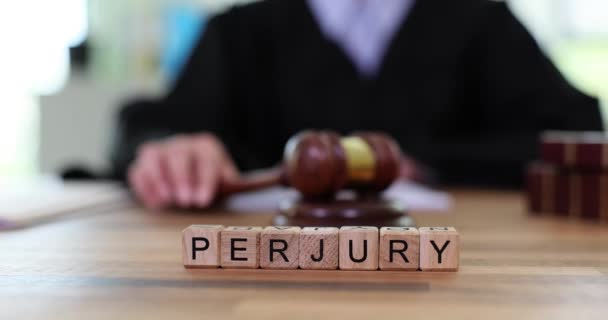 Martelo Judicial Justiça Perjúrio Juiz Texto Levar Justiça Testemunhas Perjúrio — Vídeo de Stock