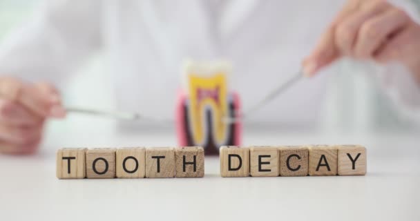 Parola Carie Dentista Con Dente Clinica Dentale Trattamento Prevenzione Della — Video Stock