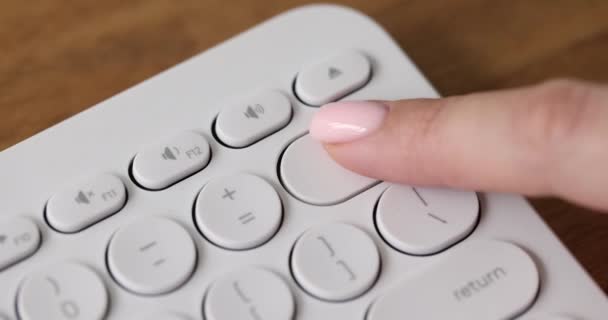 Finger Presses Delete Key Computer Keyboard Removing Information — Stock Video