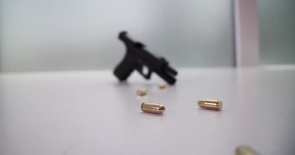 Pistol Golden Bullets Black Pistol Weapon Permit Concept — Stock Video