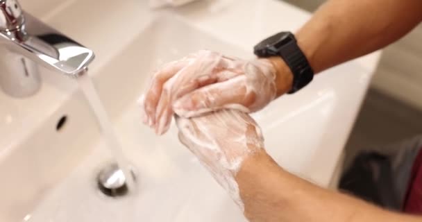 Lávese Las Manos Con Agua Tibia Jabón Lávese Los Dedos — Vídeos de Stock
