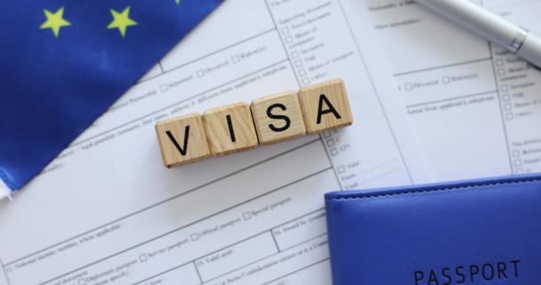 Žádost Schengenské Vízum Cestovní Pas Papír Pro Podání Žádosti Vstup — Stock video