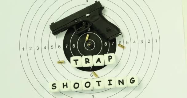 手枪射击训练用纸靶和陷阱射击 手枪弹药筒 — 图库视频影像