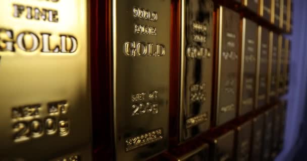 Stos Sztabek Złota Koncepcja Oszczędności Finansowych Przechowywanie Złota — Wideo stockowe