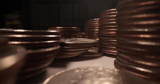 Many Coins American Cents Dark Background Counterfeiting Profit Increase Concept — Stock Video