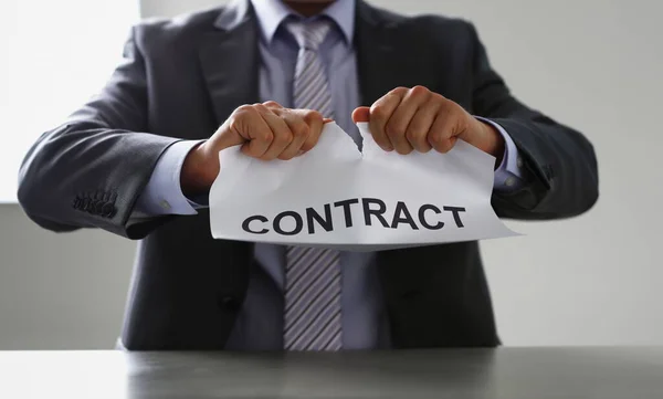 White Collar Worker Suit Tie Tear Contract Closeup Get Jobless — Stock Photo, Image