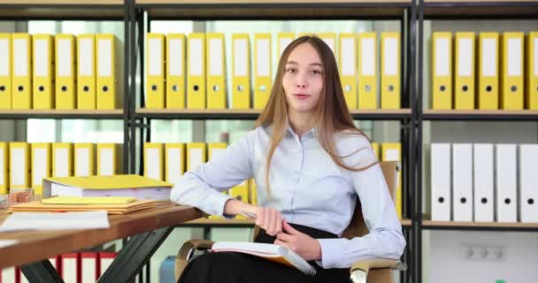 Feliz Bonita Empresaria Empleada Remota Lugar Trabajo Mujer Estudiante Profesor — Vídeos de Stock