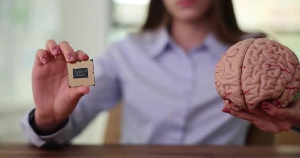 Detalle Del Chip Computadora Cerebro Humano Inteligencia Artificial — Vídeos de Stock