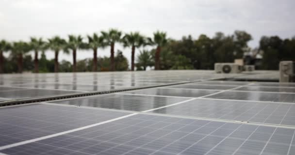 组织太阳能生产工厂 太阳能电池板结合光电转换器和光电池 — 图库视频影像