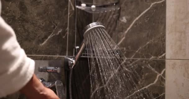Turn Hot Water Cold Water Shower Saving Water — Stock Video