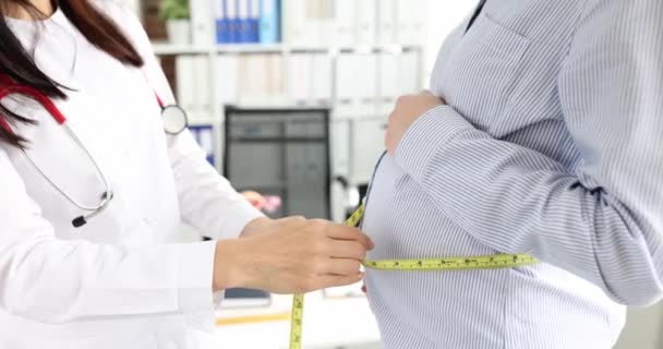 Gynecologist Measures Abdominal Circumference Centimeter Belly Growth Rules Pregnancy Concept — Video Stock