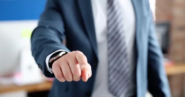 Businessman Business Suit Points His Finger Forward Leadership Choice Concept — Stockvideo